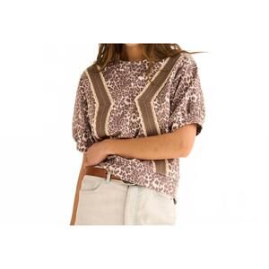 NEW THE GREII leopard puff sleeve knit top in brown